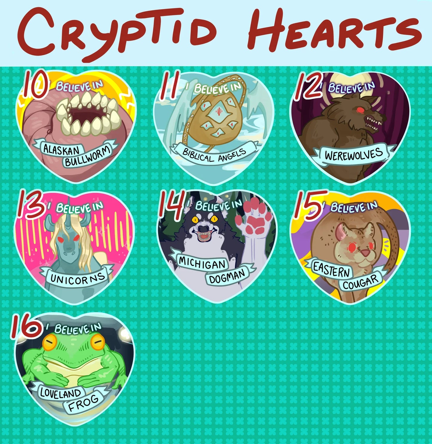 Cryptid Heart Buttons!