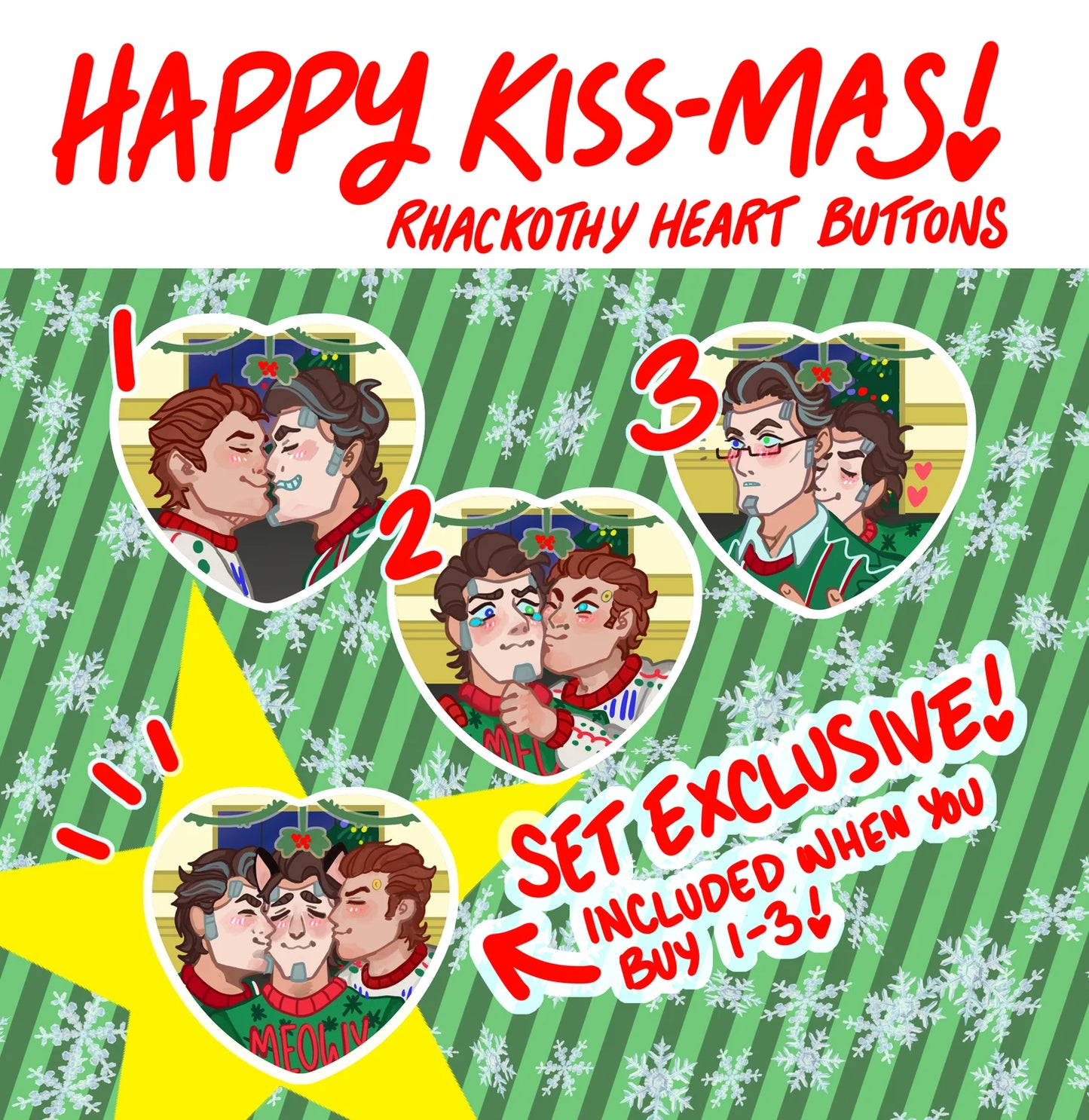 Rhackothy Kiss-mas Heart Buttons!