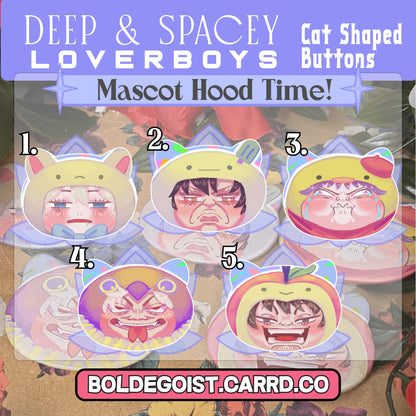 Deep & Spacey Loverboys "Pretty Boys" Cat Shaped Buttons!