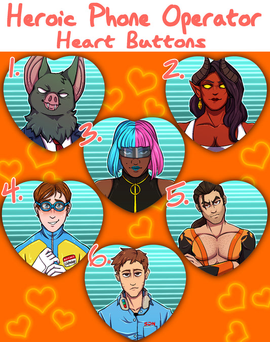 Heroic Phone Operator Heart Buttons!