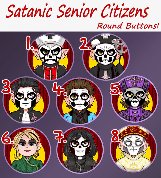 Satanic Senior Citizens Round Buttons!
